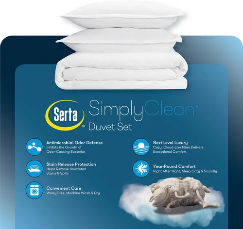 Miniatura 7 de SERTA Simply Clean - Juego de funda de edredón de 2 piezas, ultra suave, hipoalergénico, resistente a las manchas, color rubor