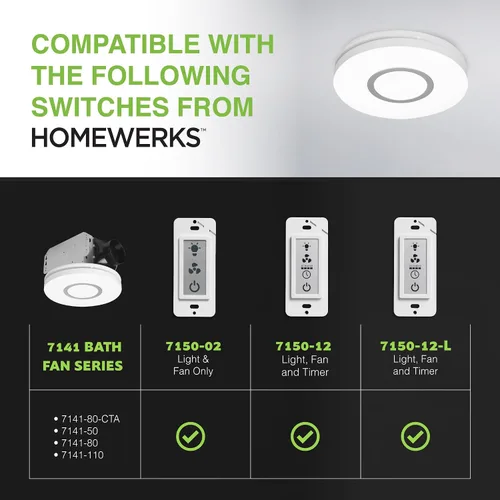 Miniatura 7 de Homewerks 7141-110 Ventilador de baño con luz LED integrada para montaje en techo, ventilación de escape 2.0 Sones 110 CFM, blanco Redondo 110 CFM