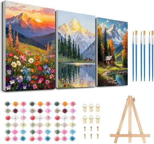 Miniatura 28 de Meothan Kits de pintura por números para adultos enmarcados, pintura de otoño por números para adultos principiantes, kits de pintura de calabaza