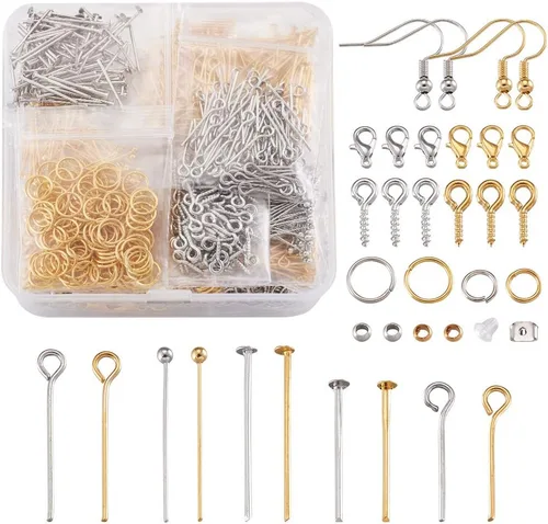 Mega Pet 2920 piezas de oro y plata suministros para hacer joyas, kit de gancho para aretes, anillo de salto, tornillo de ojo, pasador de cabeza,