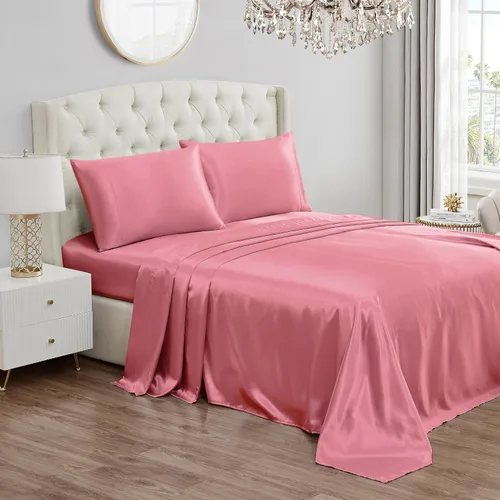 Miniatura 18 de Juicy Couture Juego de sábanas de satén de tamaño individual, juego de sábanas sedosas de bolsillo profundo con 1 sábana bajera, 1 sábana encimera