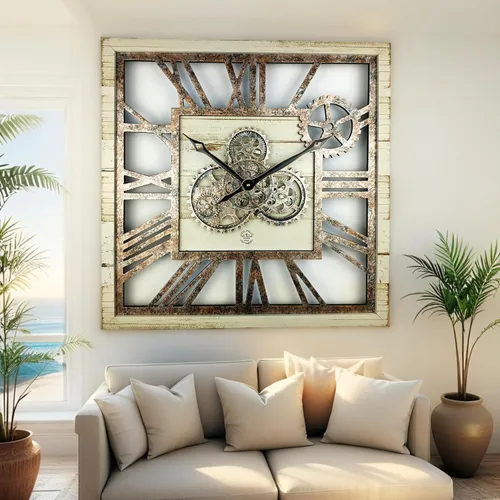Miniatura 5 de ImprovingLife The Gears Clock Reloj de Pared Cuadrado de 24 Pulgadas con Engranajes Reales en Movimiento, Estilo Vintage Industrial de Gran