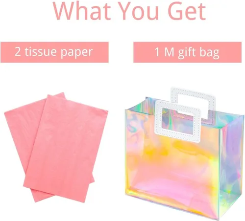 Miniatura 5 de Bolsa de regalo holográfica mediana de 11 pulgadas con papel de seda, bolsa de regalo reutilizable de cumpleaños para mujeres y niñas, iridiscente