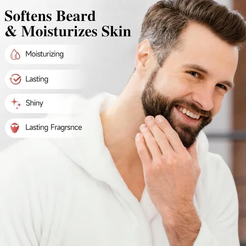 Miniatura 5 de Bálsamo para barba para hombres y cera acondicionadora para barba, fabricado con aceite de ricino, ingredientes naturales y orgánicos, hidrata