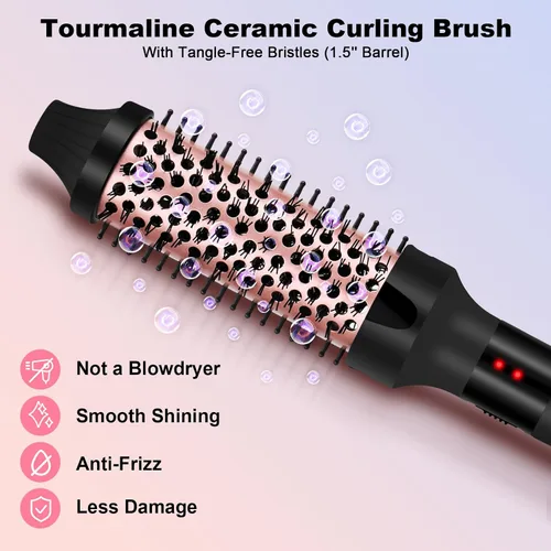 Miniatura 5 de Cepillo térmico de 1.5 pulgadas para aspecto de soplado, alisado de cabello redondo con 2 ajustes de temperatura, plancha de cerámica para cabello
