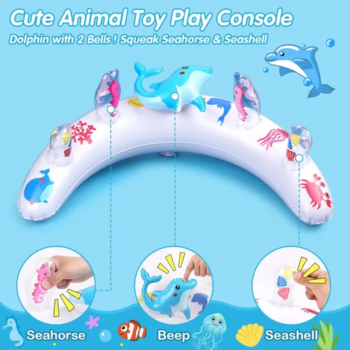 Miniatura 2 de Flotador de piscina para bebé con toldo de protección solar UPF50+, flotador inflable de natación con consola de juegos de animales y bomba de aire