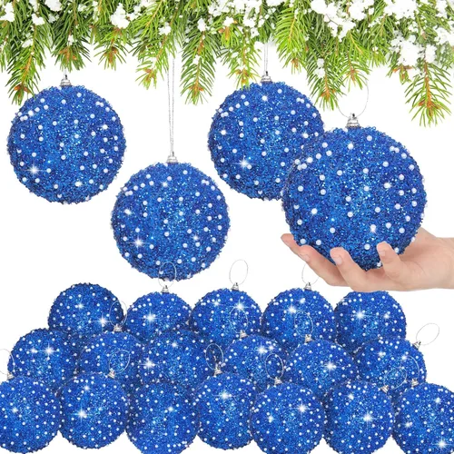 Miniatura 17 de Lyrow 24 piezas 3.15" Juego de adornos de bola de Navidad con purpurina, bola de espuma con lentejuelas colgante, decorativa, en masa, para árbol