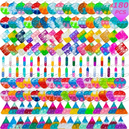 Llavero de juguete para ansiedad con burbujas para apretar, paquete de 180 juguetes para la ansiedad, regalos de fiesta para niños de 3 a 5 y 4 a 8