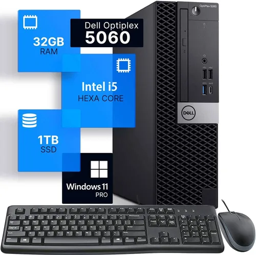 Dell Computadora de escritorio OptiPlex 5060 SFF de forma pequeña, Intel 6-Core i5-8500 @3.10 GHz, 32 GB DDR4 RAM, 1 TB SSD, soporte 4K, VGA, DP,