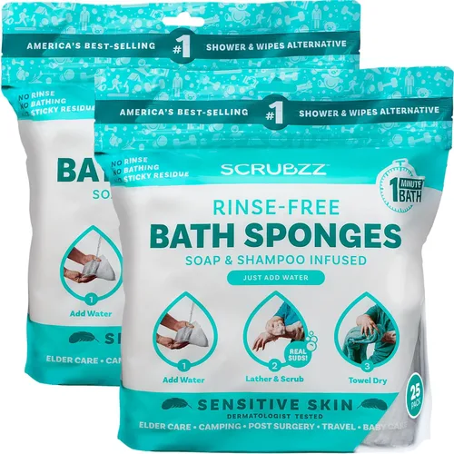 Miniatura 11 de Scrubzz Toallitas de baño desechables sin enjuague – Paquete de 25 – Toallitas de ducha todo en 1 de un solo uso, simplemente humedece, enjabona