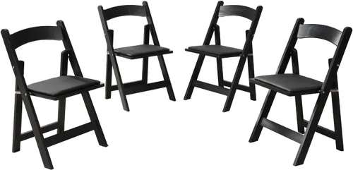 Miniatura 3 de Wood Folding Chair, Folding Chairs Set of 4, Upholstered Dining Chairs with Black Cushion, Stackable Collapsible Chair for Outside Indoor, Accent