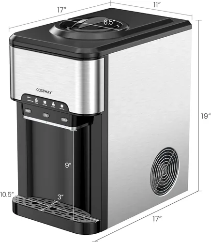 Miniatura 7 de COSTWAY Dispensador de agua 3 en 1 con máquina de hielo, máquina enfriadora de agua caliente y fría de carga superior para el hogar, bloqueo