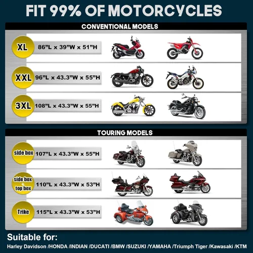 Miniatura 6 de Funda para motocicleta 600D resistente para todas las estaciones, universal, impermeable, protección solar al aire libre, duradera, reflectante Negro