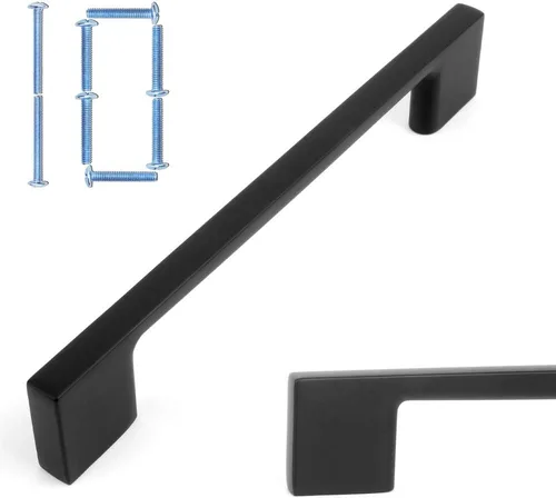 Miniatura 44 de KOOFIZO Paquete de 10 pomos negros para gabinete, pomos negros mate para cajones, K03, tiradores cuadrados de un solo agujero para gabinetes