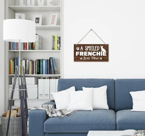 Miniatura 5 de Funny A Spoiled Frenchie Lives Here - Letrero decorativo de madera impresa, decoración de placa de madera colgante para el hogar, regalos divertidos