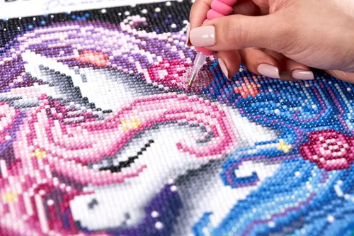 Miniatura 6 de DIAMOND ART CLUB Aurora The Unicorn - Kit de pintura de diamante, divertidas manualidades para adultos, lienzo de arte de diamante redondo, 13 x 13