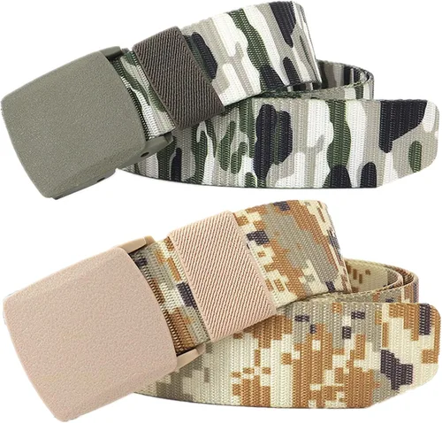 Miniatura 16 de Cinturón para hombre, cinturón táctico militar de nailon con hebilla sin metal, paquete de 2 Camuflaje verde y camuflaje caqui