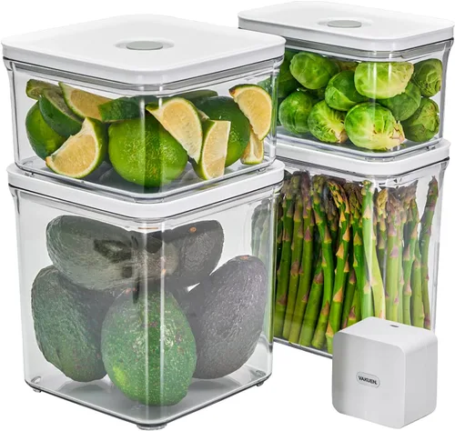 VAKUEN Set Inicial Premium de Recipientes Herméticos de Almacenamiento de Alimentos y Máquina Selladora al Vacío, Juego de 4 Piezas con Sellador,