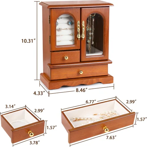 Miniatura 4 de Kendal Joyero de madera para mujer, regalo de graduación, organizador de joyas sólido, regalos del día de la madre, joyero de madera con espejo