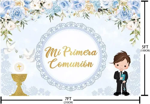 Miniatura 5 de AIBIIN Telón de fondo de bautismo de 7 x 5 pies para niño Mi Primera Comunión Bautizo Fotografía Fondo Dios bendiga Primera Comunión Banner Palomas