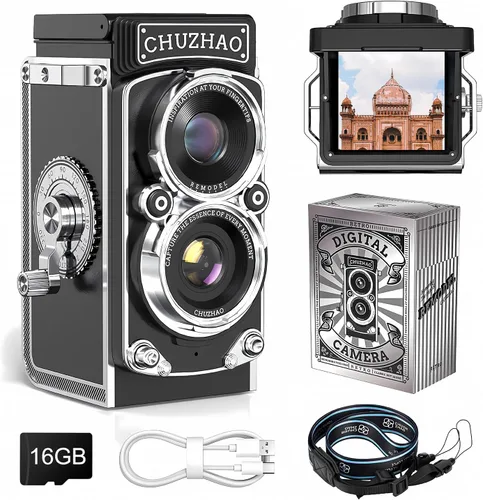 CHUZHAO - Cámara digital retro con sello de tiempo, estilo TLR portátil vintage 1080p, video FHD de 12 MP, fotos de enfoque automático, mini cámara