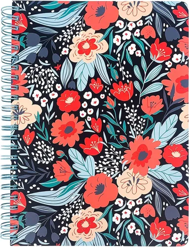 Miniatura 17 de Steel Mill & Co - Cuaderno de espiral mini lindo, 8.25" x 6.25", diario con tapa dura y 160 páginas forradas, diseño floral naranja Anaranjado floral