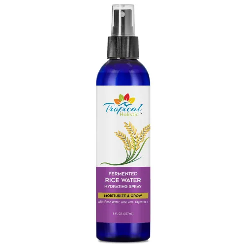 Tropical Holistic Suero de agua de arroz, 8 onzas líquidas, humectante para el crecimiento del cabello con agua de arroz, agua de rosas, aloe vera,