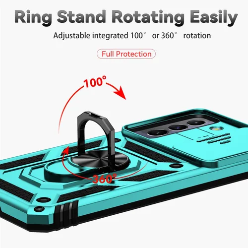 Miniatura 6 de Funda para Samsung Galaxy S22 con cubierta para lente de cámara, protector de pantalla HD, doble capa de grado militar probada contra caídas, Menta