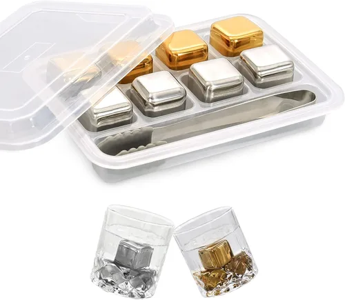 Miniatura 6 de EooCoo Regalos de whisky Bourbon para hombres y papá, juego de regalo de piedras de whisky, paquete de 8 cubos de hielo reutilizables para beber
