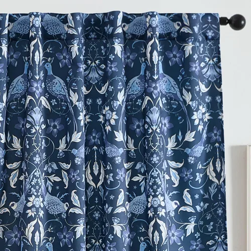 Miniatura 12 de HLC.ME Florence - Cortinas con estampado floral y de pájaros, con pestaña trasera y bolsillo para barra, cortinas para oscurecer el dormitorio