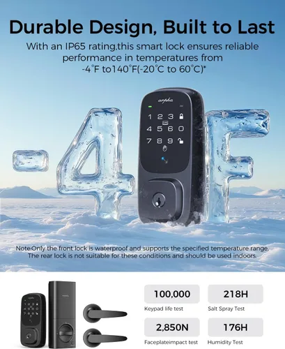 Miniatura 6 de ARPHA Cerradura de puerta de entrada sin llave, cerrojo de reconocimiento de vena palmar con asa para puerta delantera, WiFi integrado, Amazon