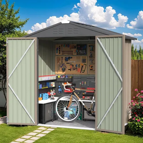 Miniatura 7 de Greesum Cobertizo de almacenamiento para exteriores de 3 x 3 pies, cobertizo de metal con cerradura para patio trasero, piscina, patio y Negro
