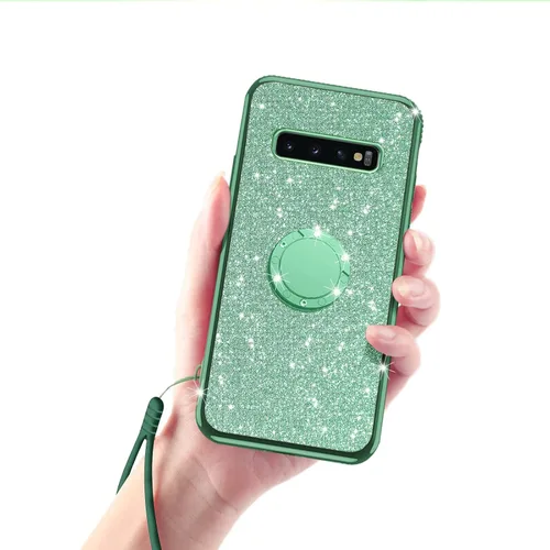 Miniatura 9 de Funda para Samsung Galaxy S10, Galaxy S10 2019 para mujer con purpurina de cristal suave TPU transparente con correa de pie de apoyo