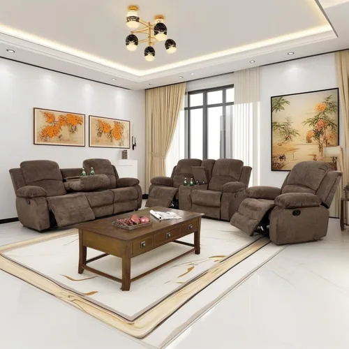 Miniatura 24 de Conjunto de sofá para sala de Estar, sillón reclinable de cuero transpirable, sofá de 3 plazas para cine en casa con portavasos para apartamento