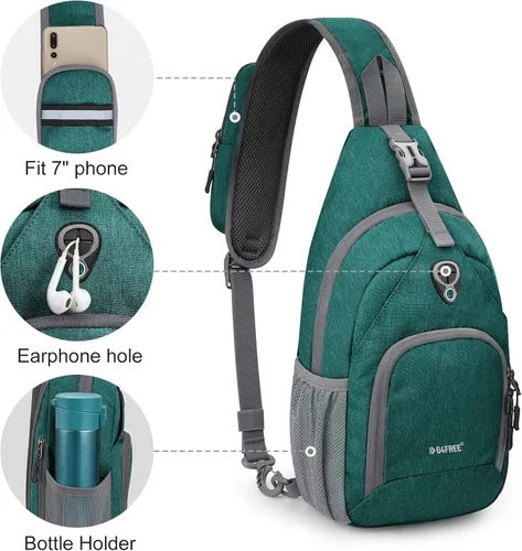 Miniatura 6 de G4Free Bolso bandolera RFID, mochila cruzada para el pecho, bolso de hombro para senderismo al aire libre Verde