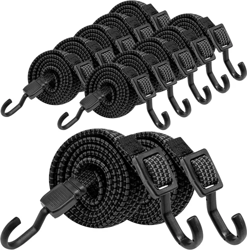 Miniatura 8 de Cuerdas Elásticas con Ganchos de Alta Resistencia, Cuerdas Elásticas Planas Ajustables con Ganchos de 32 Pulgadas, Correas Elásticas de Goma Negras