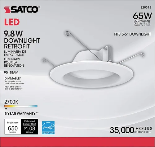Miniatura 3 de Satco S29312 - Foco LED de 9,8 vatios retrofit 2700K blanco cálido regulable 120 voltios 12 piezas