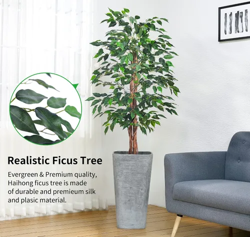 Miniatura 2 de HAIHONG Paquete de 2 ficus artificiales de 4 pies, plantas falsas con maceta de plástico resistente, árboles de ficus artificiales para el hogar