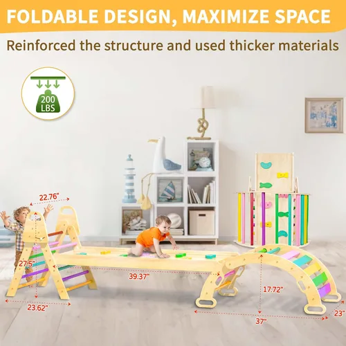 Miniatura 5 de Juego de triángulos de Pikler extragrande 7 en 1, juguetes de escalada para interiores para niños pequeños, juego de escalada Montessori de madera