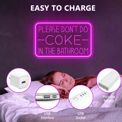Miniatura 5 de Por favor, no hagas cocaína en el baño, letrero de neón para decoración de pared, luz de neón LED alimentada por USB con brillo ajustable, letrero