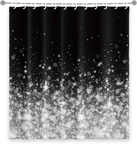 Miniatura 5 de Cortina de ducha de puntos brillantes de 60 x 72 pulgadas, hermosa noche romántica de ensueño, arte blanco y negro, estilo femenino, tela