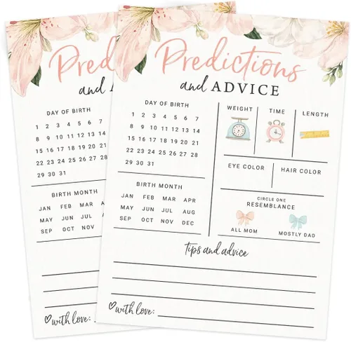 Miniatura 4 de Printed Party Predicciones y tarjetas de consejos para bebés, juegos de baby shower para niñas, suministros y decoración para fiestas de bebé