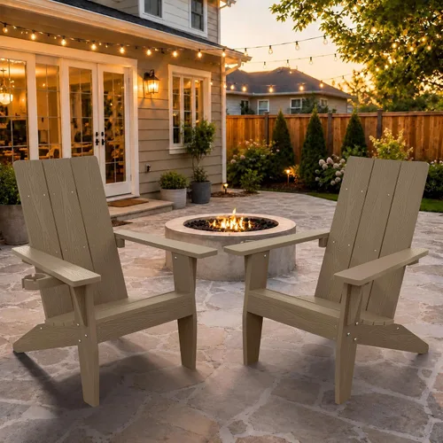 Miniatura 24 de MXIMU Silla Adirondack moderna resistente a la intemperie con portavasos, sillas de gran tamaño para hogueras Adorondic de plástico al aire libre