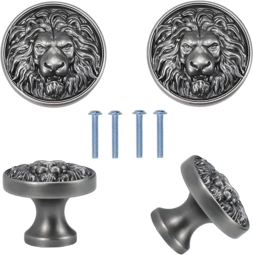 Miniatura 8 de Pomos de gabinete con cabeza de león antiguos, pomos de animales dorados, pomos de cajones y tiradores de un solo agujero para manijas de armario