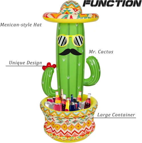 Miniatura 3 de Triumpeek Enfriador inflable de cactus, cubeta de hielo de cactus de fiesta de 55 pulgadas con sombreros para piscina de verano, suministros