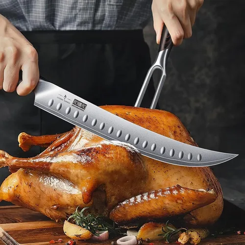 Miniatura 7 de HOSHANHO Tenedor de carne de 7 pulgadas, tenedor afilado de doble punta para carne, tenedor profesional japonés de acero inoxidable de alto carbono