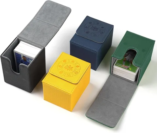 Miniatura 20 de Caja de cubierta Arkeiliy MTG con funda para 50 cartas, caja de cubierta de piel para más de 110 cartas para Magic Commander, estuches Amarillo III