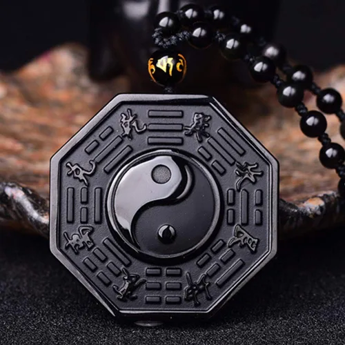 Miniatura 3 de Collar de obsidiana natural, colgante de protección de amuleto de la suerte con cadena de cuentas ajustable, talismán de cristal negro, joyería