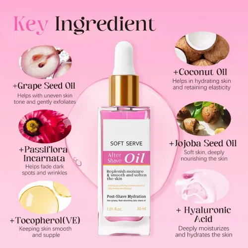 Miniatura 4 de Aceite para después del afeitado de vainilla y fresa, hidrata y suaviza la piel, evita el vello encarnado y la sequedad, aceite suave para después