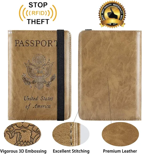 Miniatura 4 de Funda para pasaporte con bloqueo RFID de piel, organizador de documentos de viaje